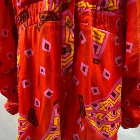 Farm Rio Tiki Bananas Scarf-sleeve Romper Red Tiki Bananas Tie Dye Cashew XS - Picture 3 of 11